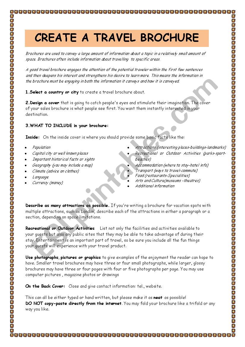 Create a Travel Brochure worksheet