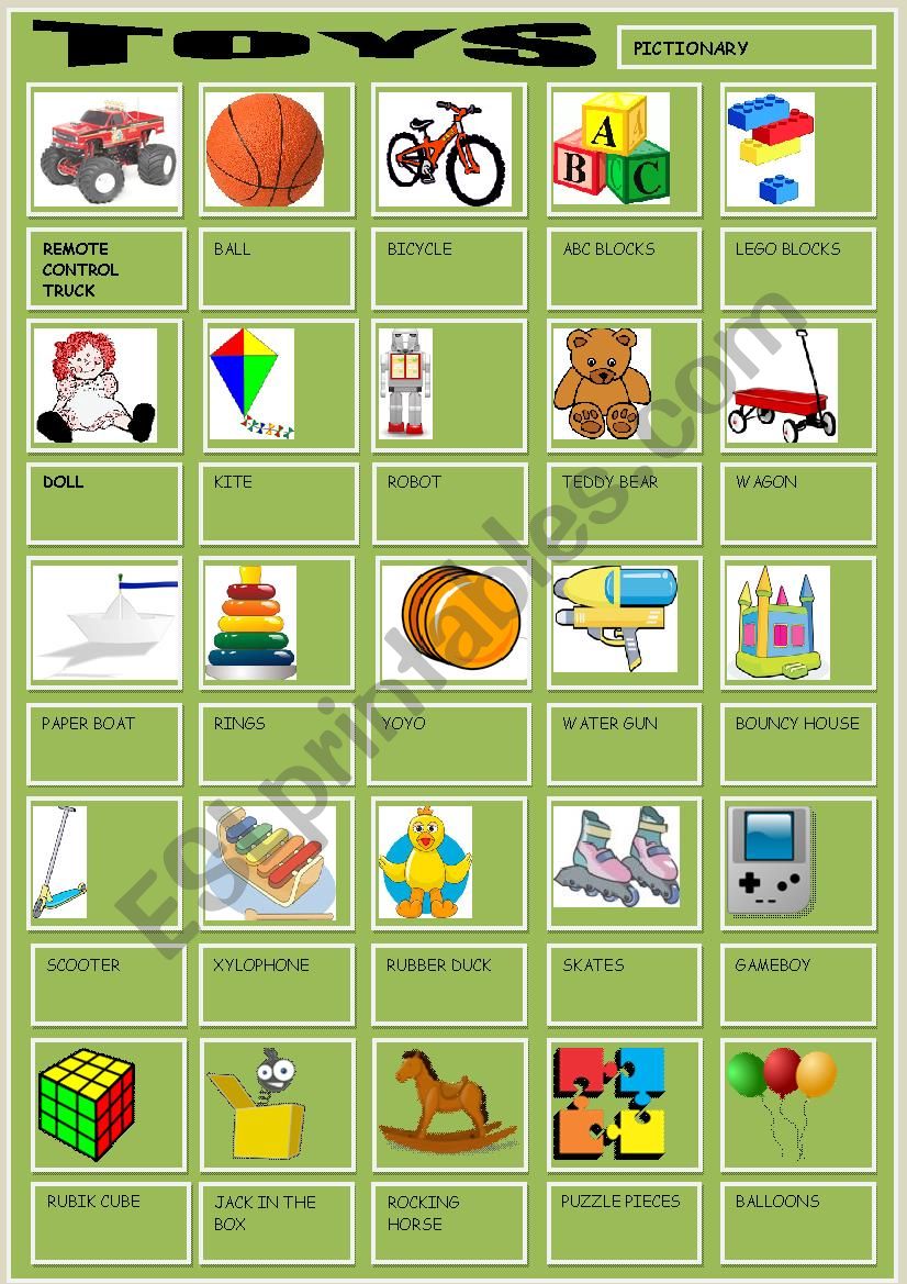 TOYS pictionary worksheet