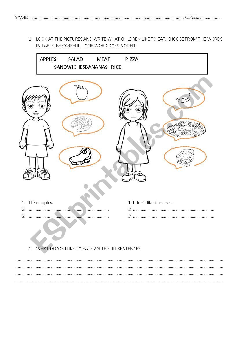 food worksheet worksheet