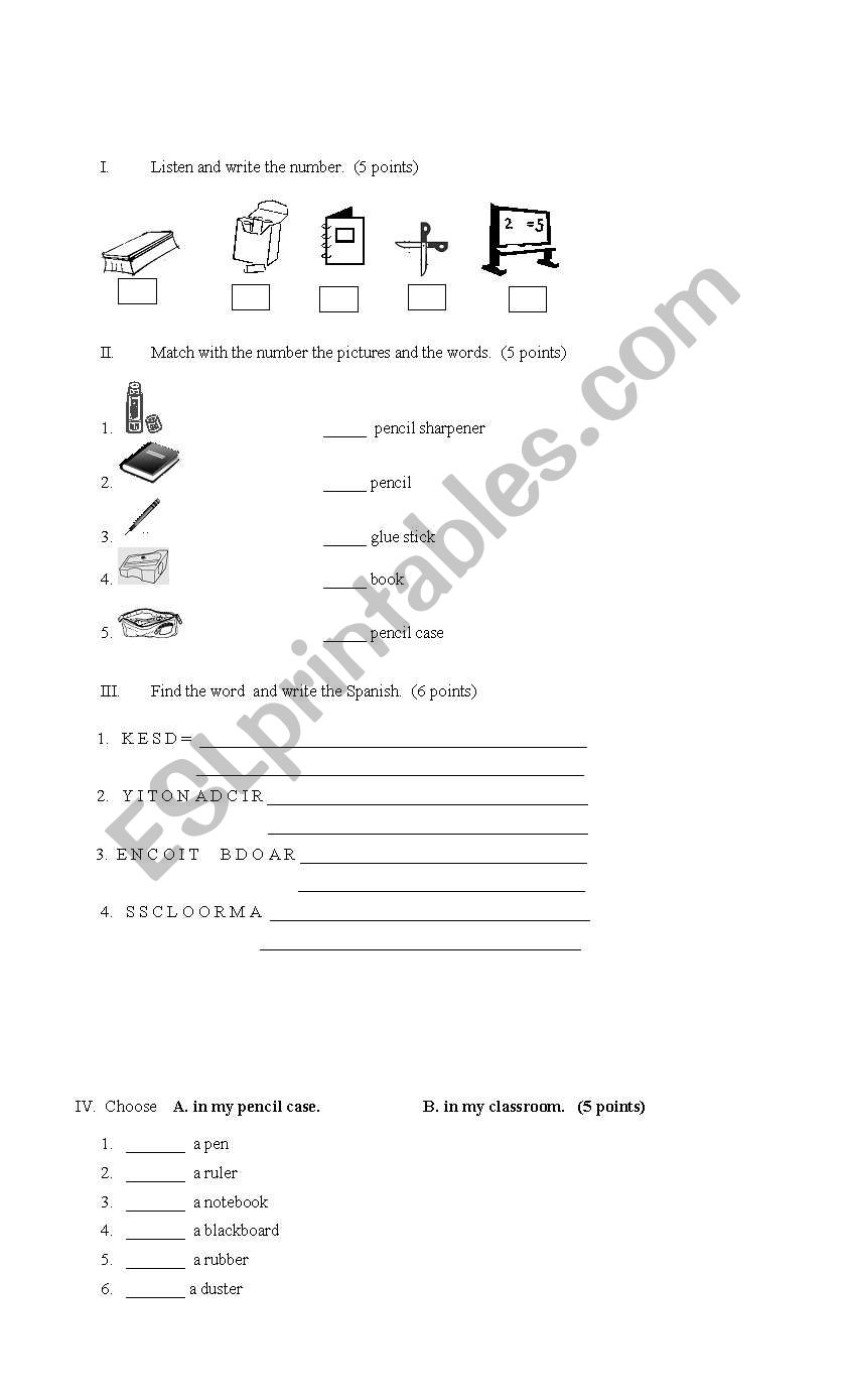 SCHOOL OBJECTS worksheet