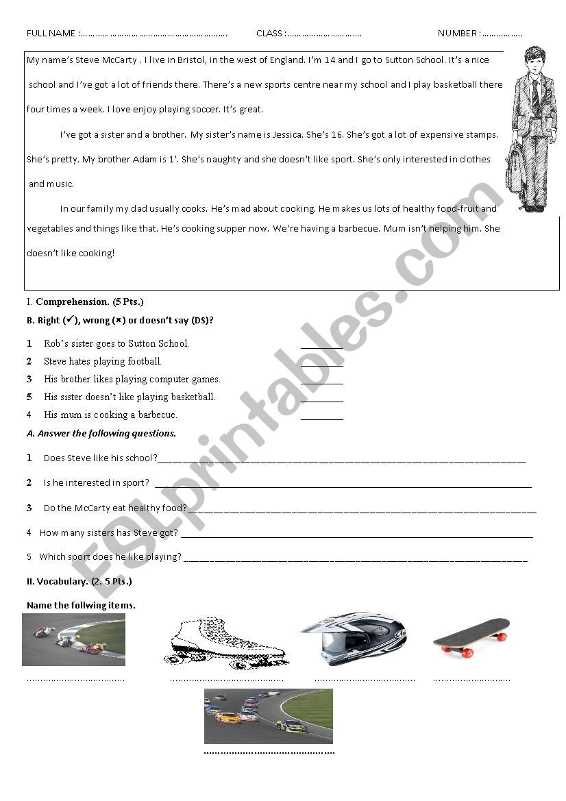 Progress test worksheet