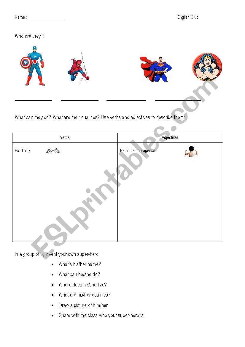 Super Heroes (adjectives) worksheet