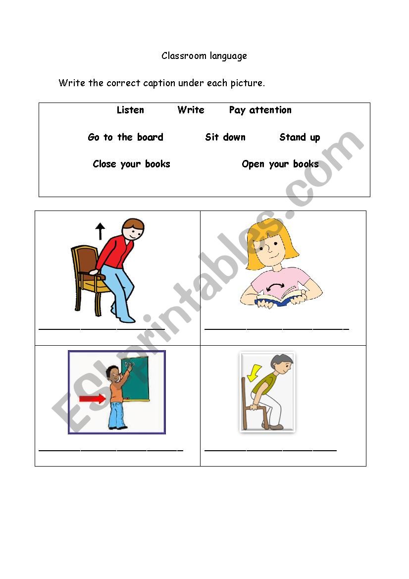 Classroom language worksheet