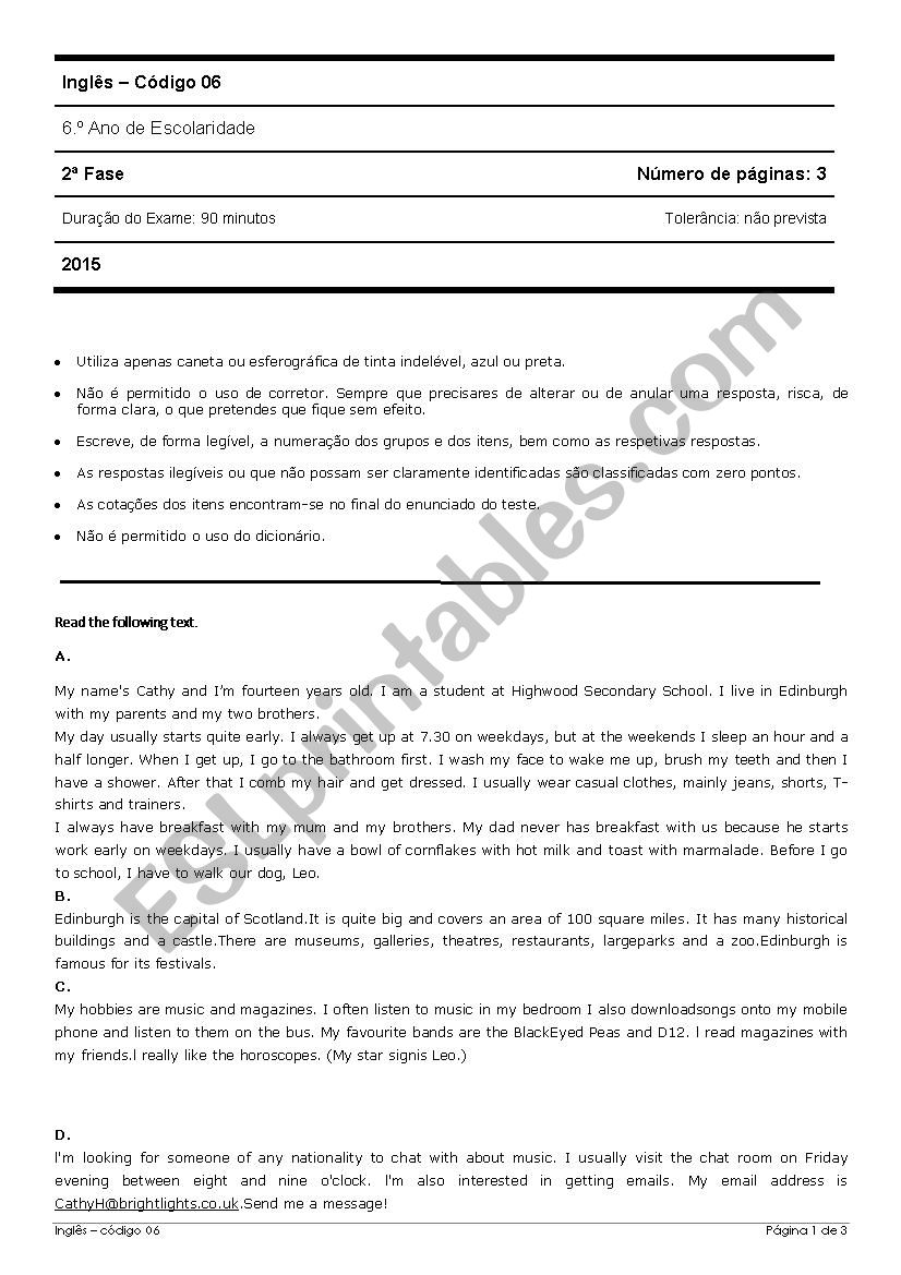 Evaluation test, 6th form worksheet