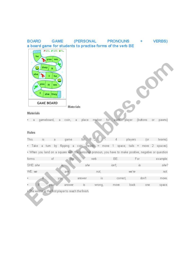 board game  worksheet
