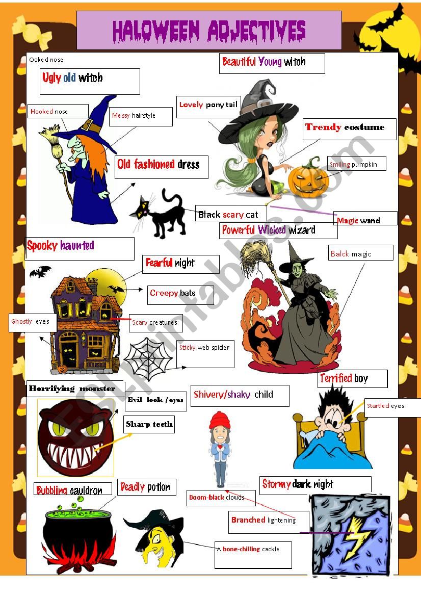 Halloween adjectives worksheet