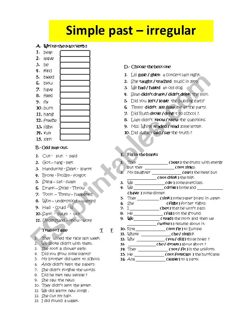 SIMPLE PAST IRREGULAR PRACTICE