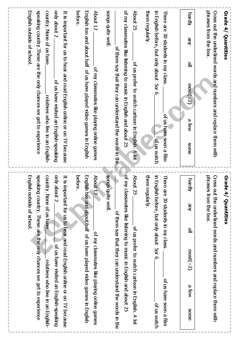 quantities worksheet