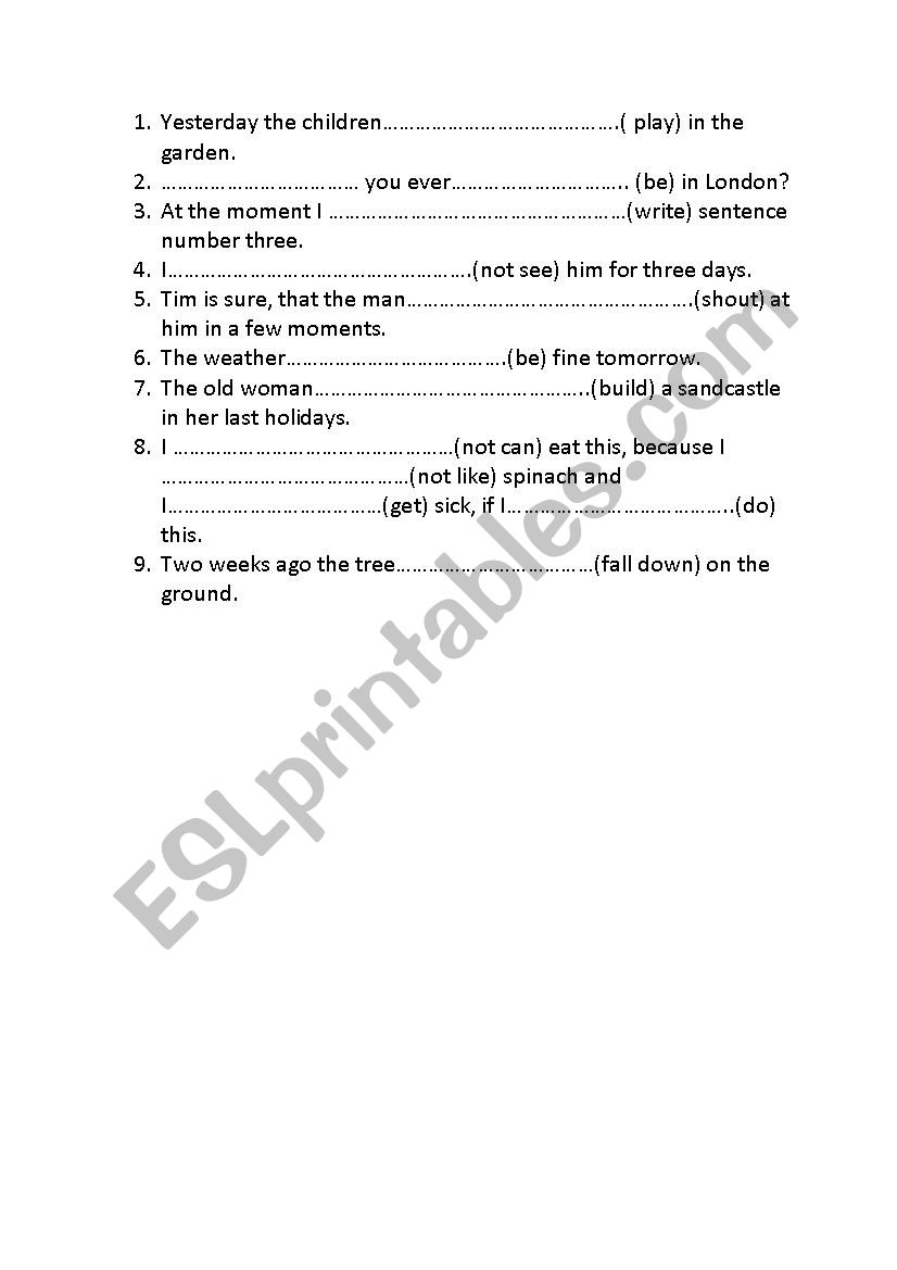 Mixed Tenses worksheet