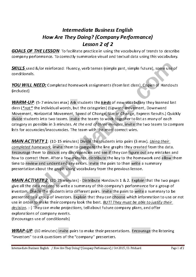 INTERMEDIATE BUSINESS ENGLISH - HOW ARE THEY DOING (COMPANY PERFORMANCE) - LESSON 2 OF 2