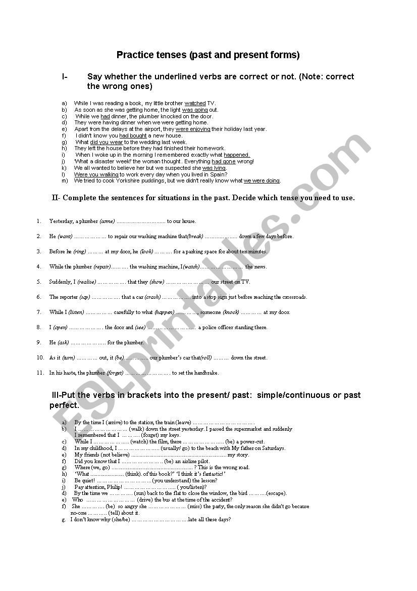 practice tenses: past and present forms