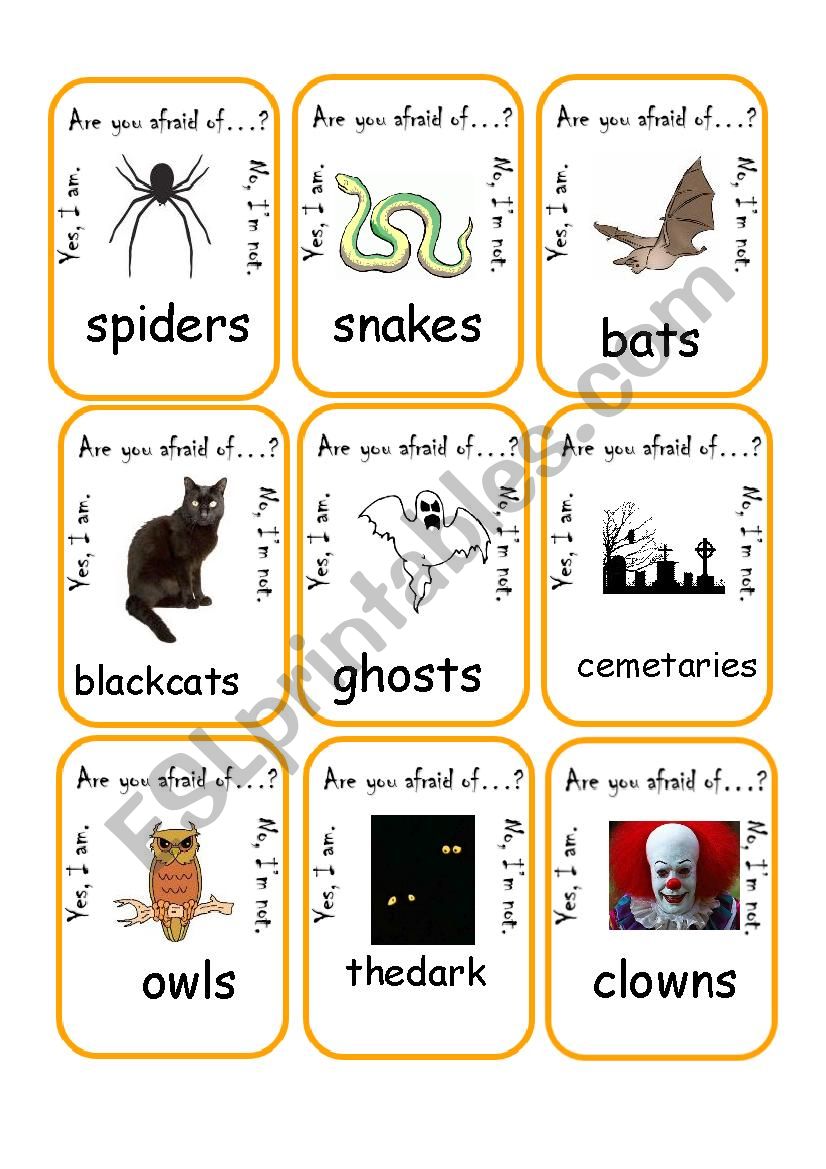 Are you afraid of...? Go Fish worksheet