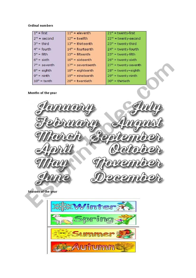 dates in english worksheet
