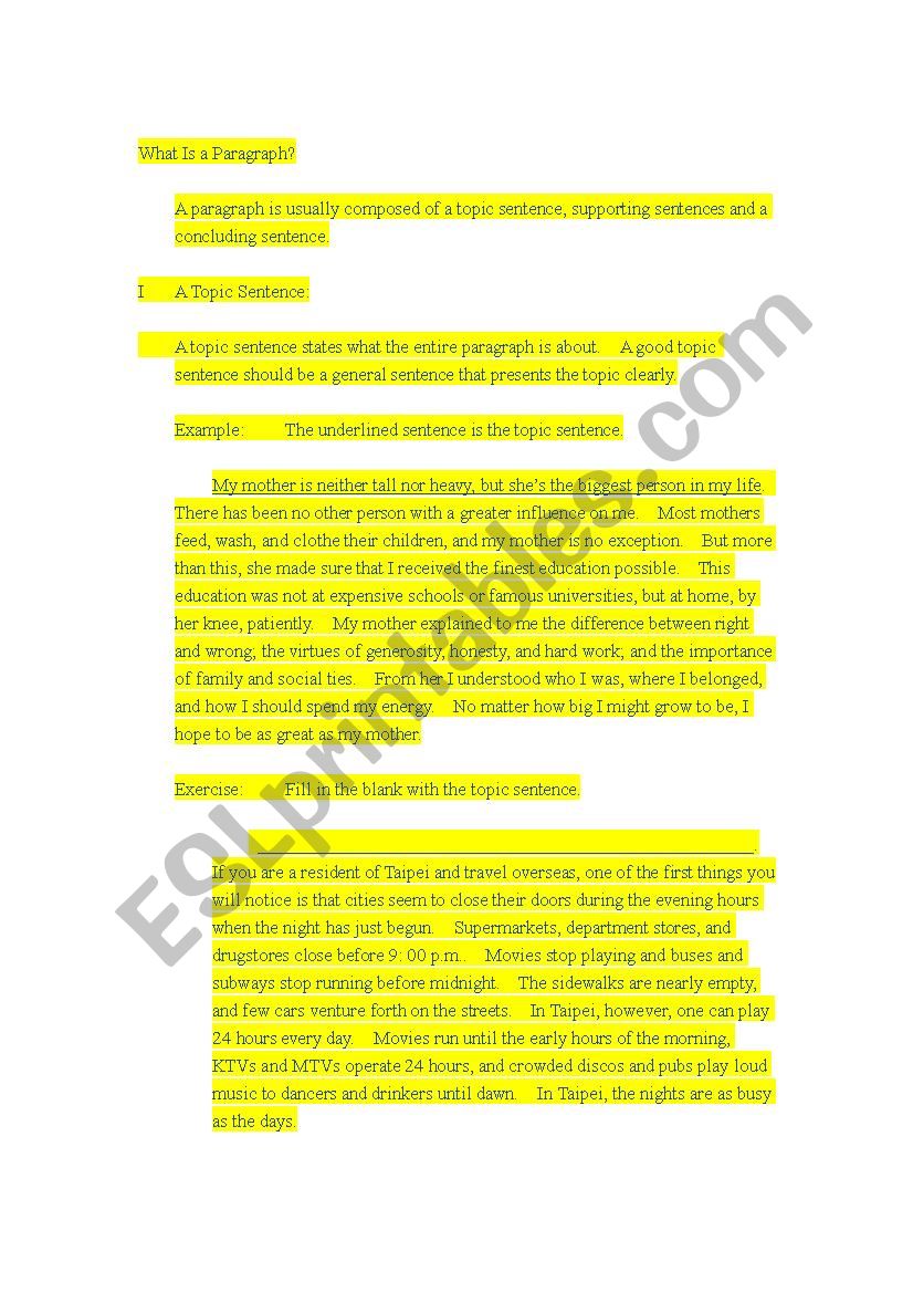 What Is A Paragraph ESL Worksheet By Ben Muhammad
