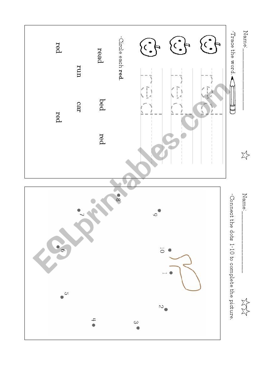 learning colour red worksheet