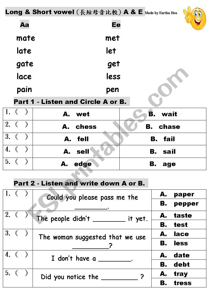 Long & short Vowel- compare - Part 1