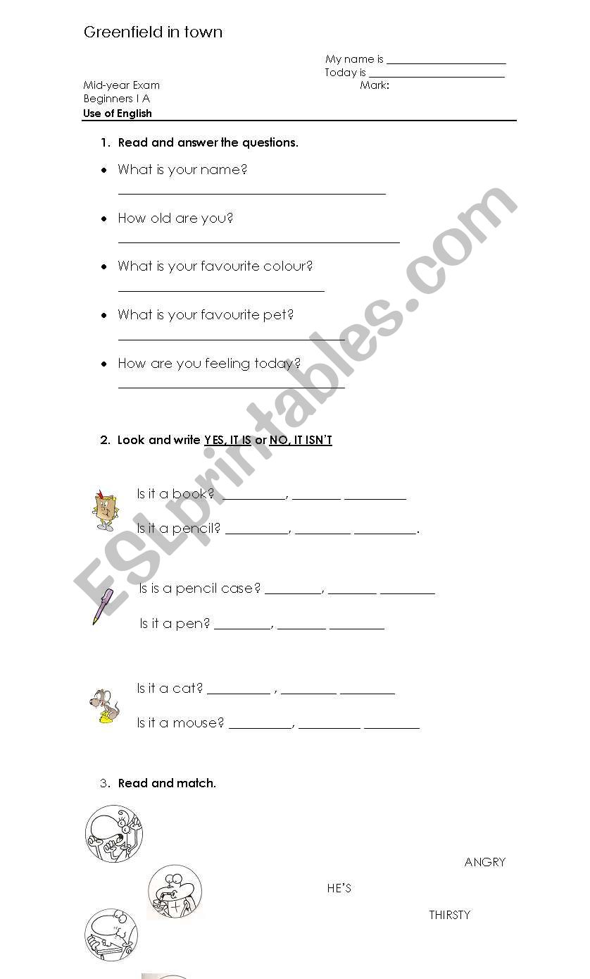 Reading comprehension test worksheet