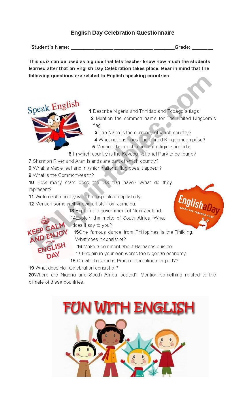 Quiz about English Day Celebration