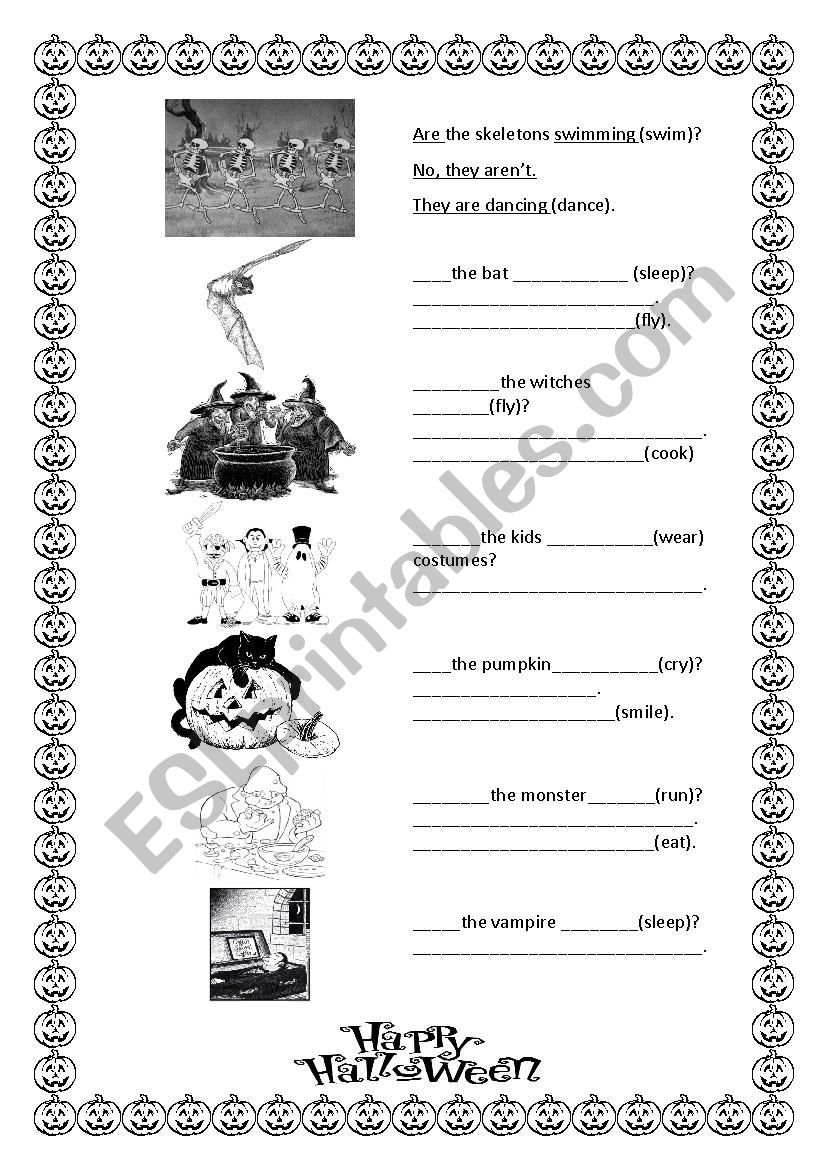 halloween present continuous worksheet