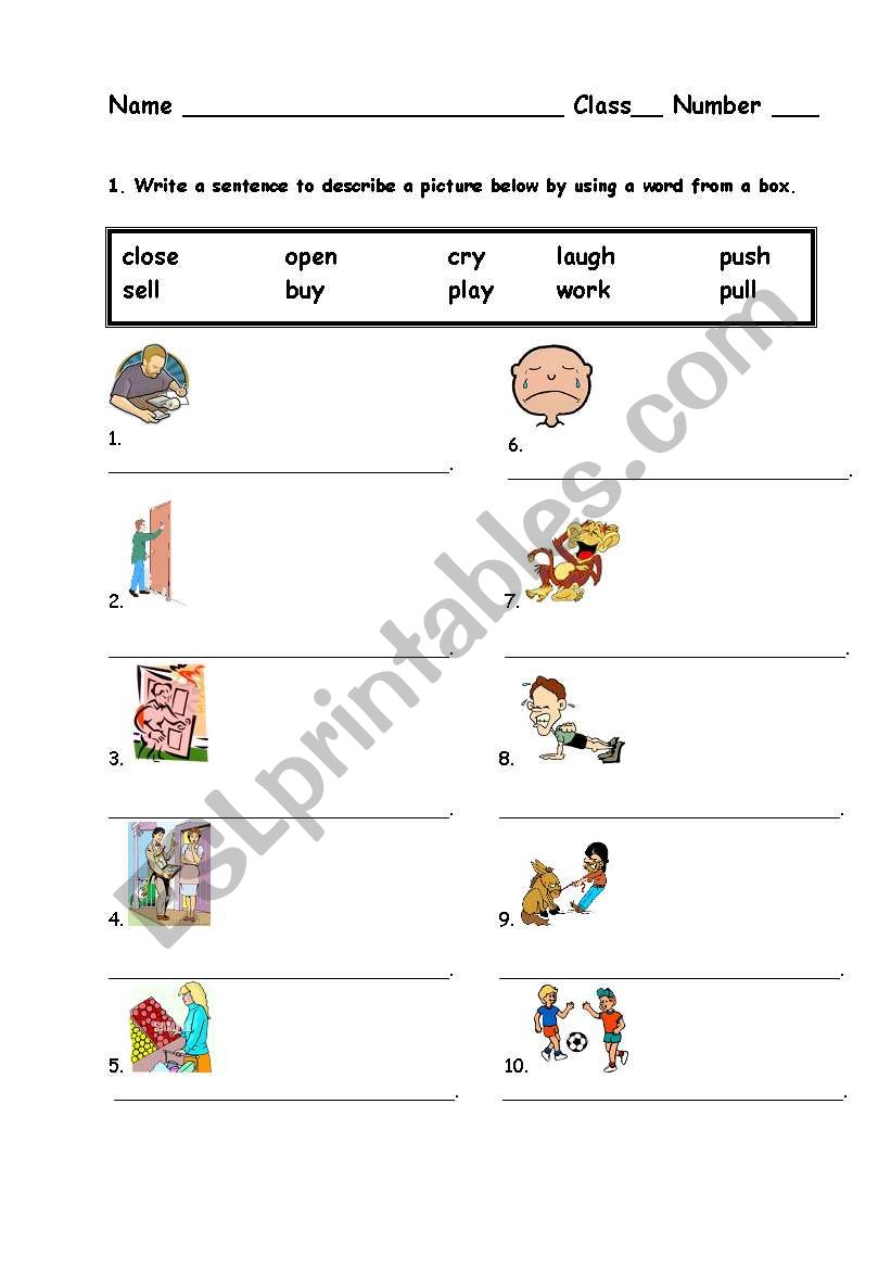 Male a sentence from the word worksheet