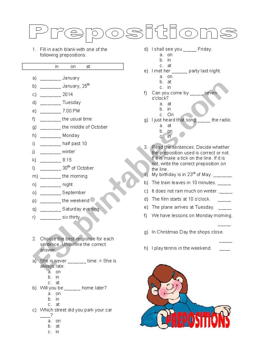 Prepositions worksheet