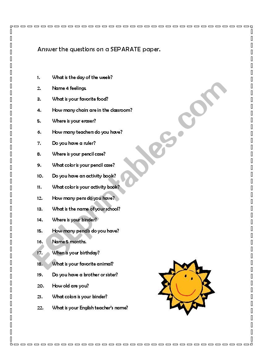 Brainstorm questions worksheet