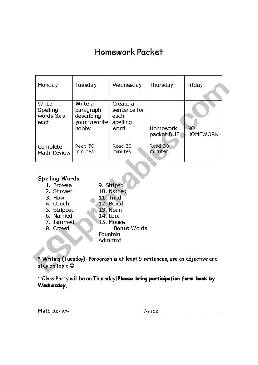 Homework packet- editable worksheet