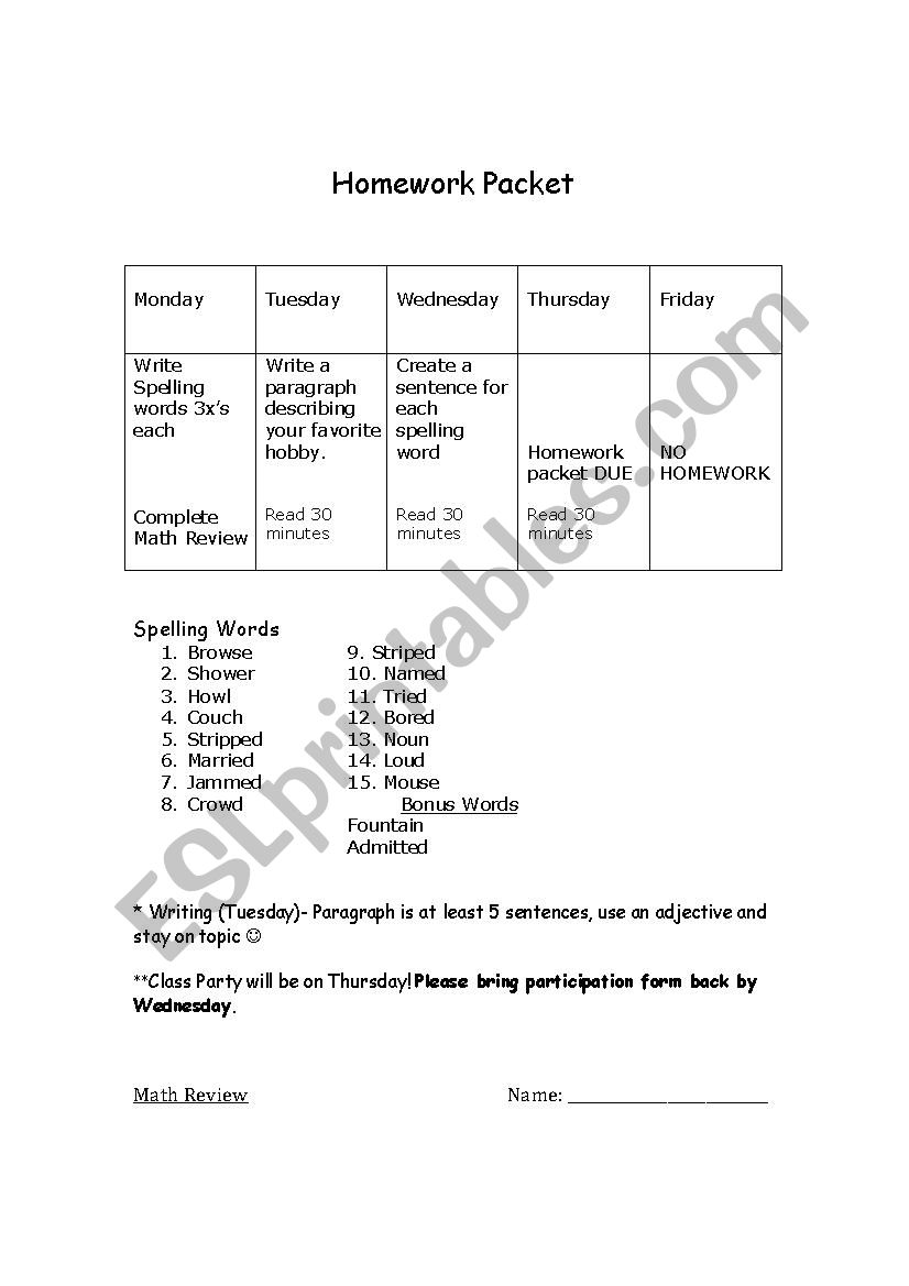 Homework packet- editable worksheet