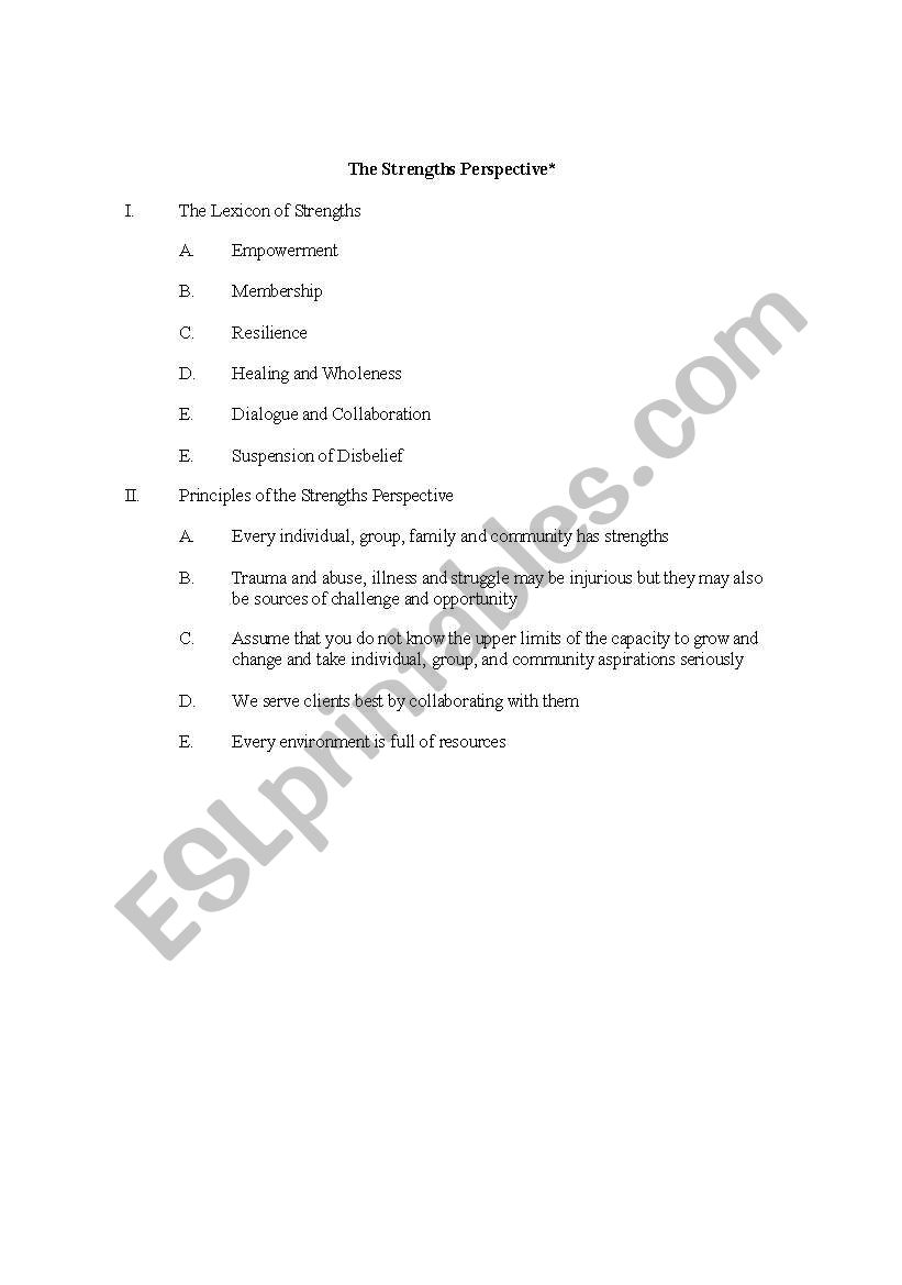 Strenghts perspective worksheet