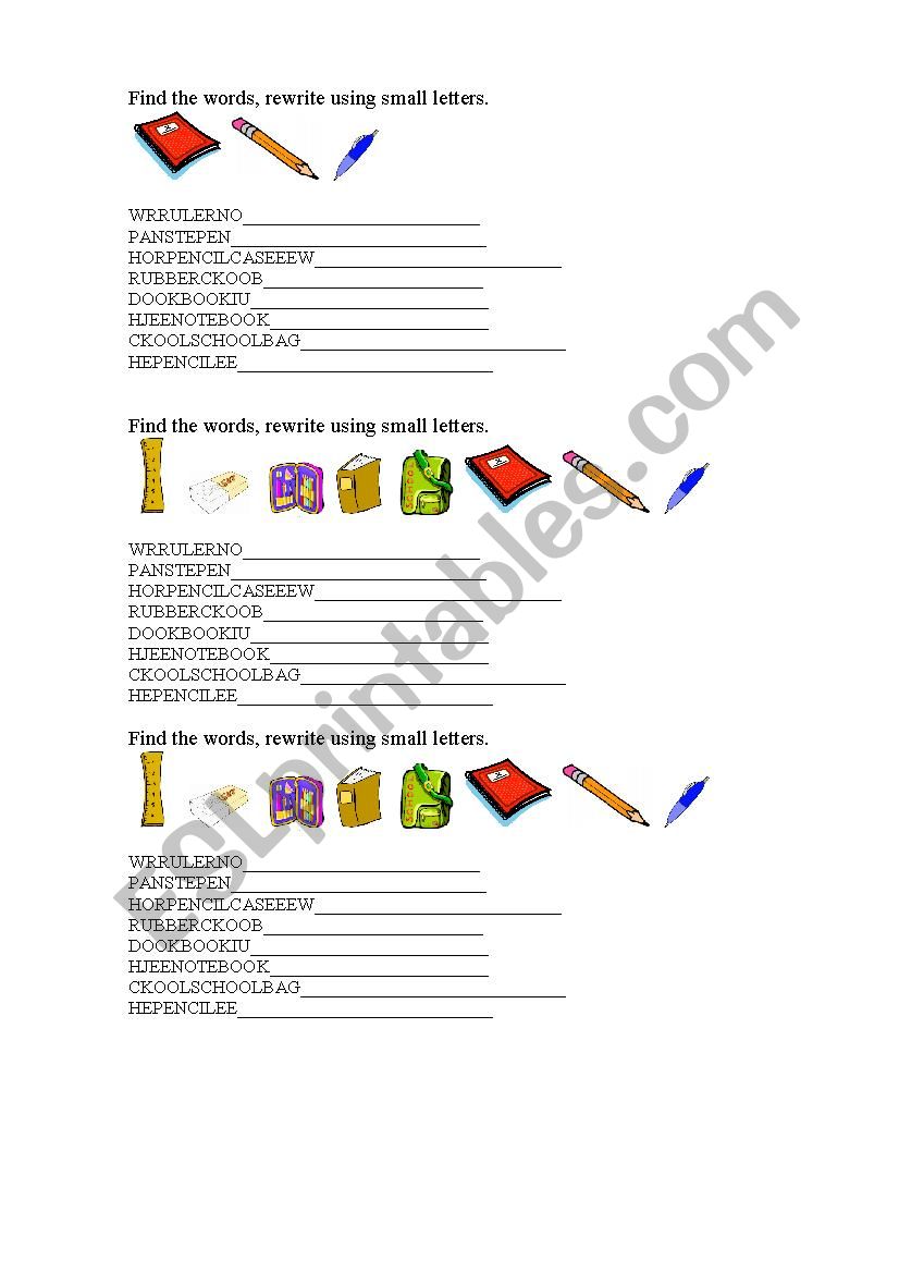 classroom objects  worksheet