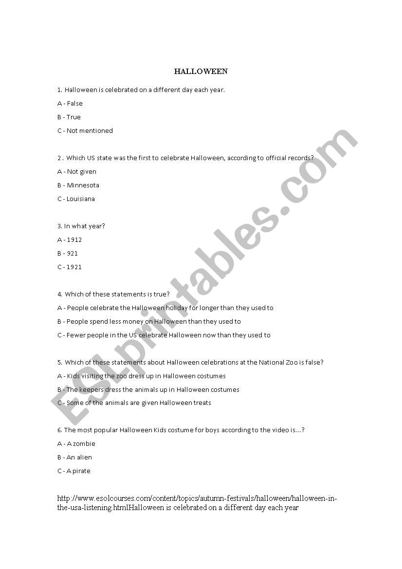 Halloween Listening worksheet