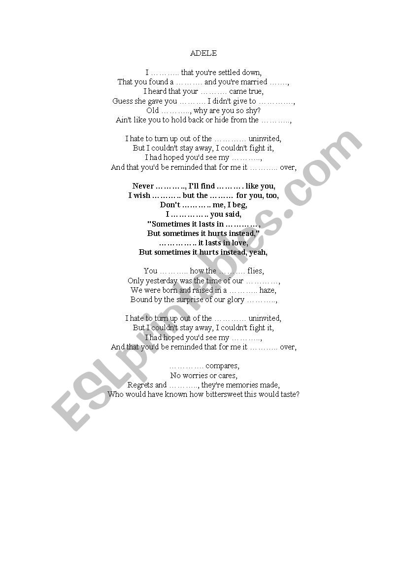 Adele worksheet