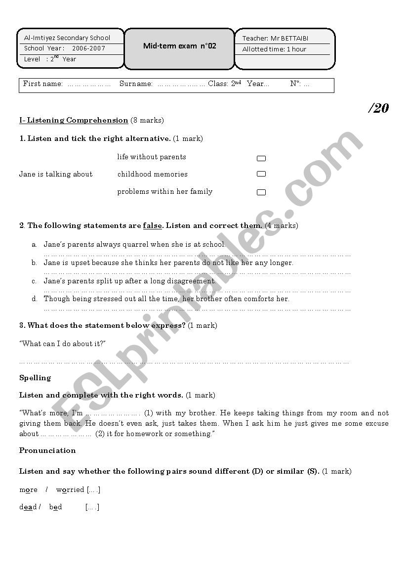 midterm test feb 2007 2nd year