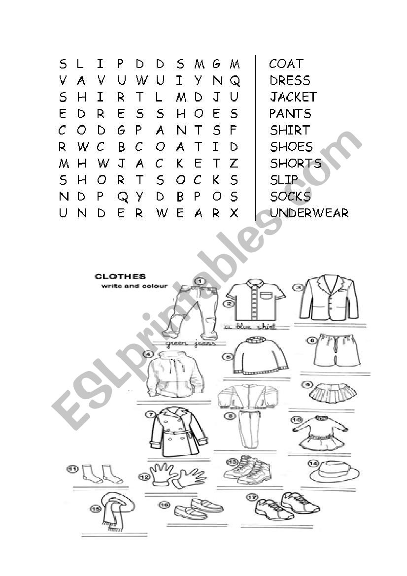 Clothes worksheet