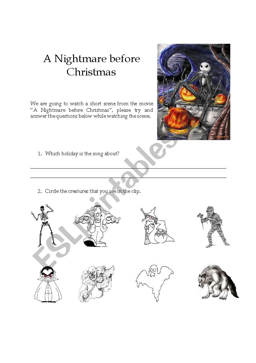A Nightmare Before Christmas  worksheet