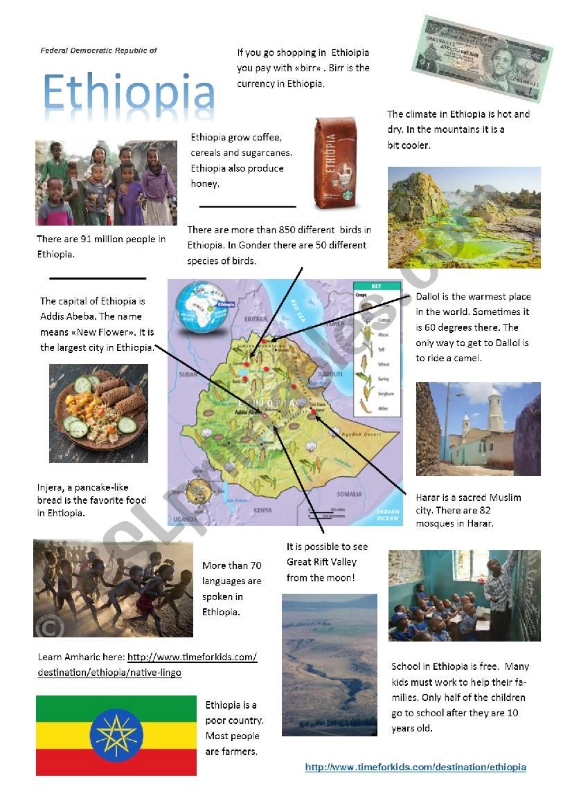 Ethiopia - fact sheet worksheet