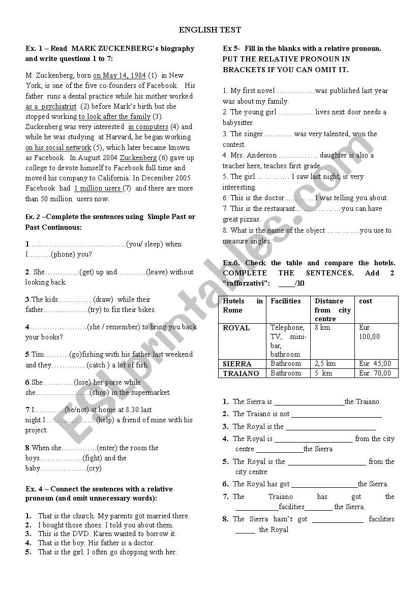 second year revision worksheet