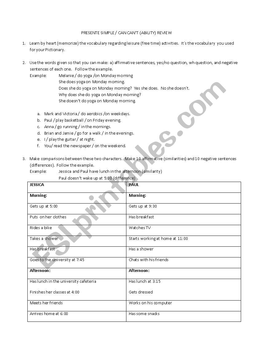 PRESENT SIMPLE / CAN - CANT (ABILITY) REVIEW