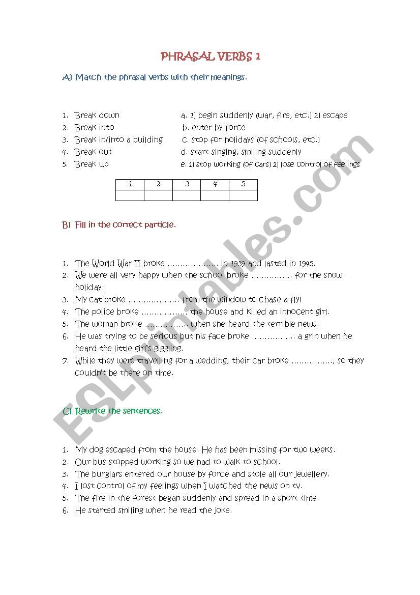 Phrasal Verbs worksheet