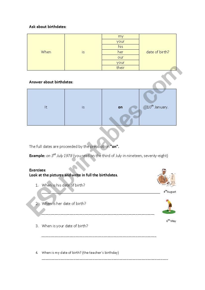 Date of birth worksheet