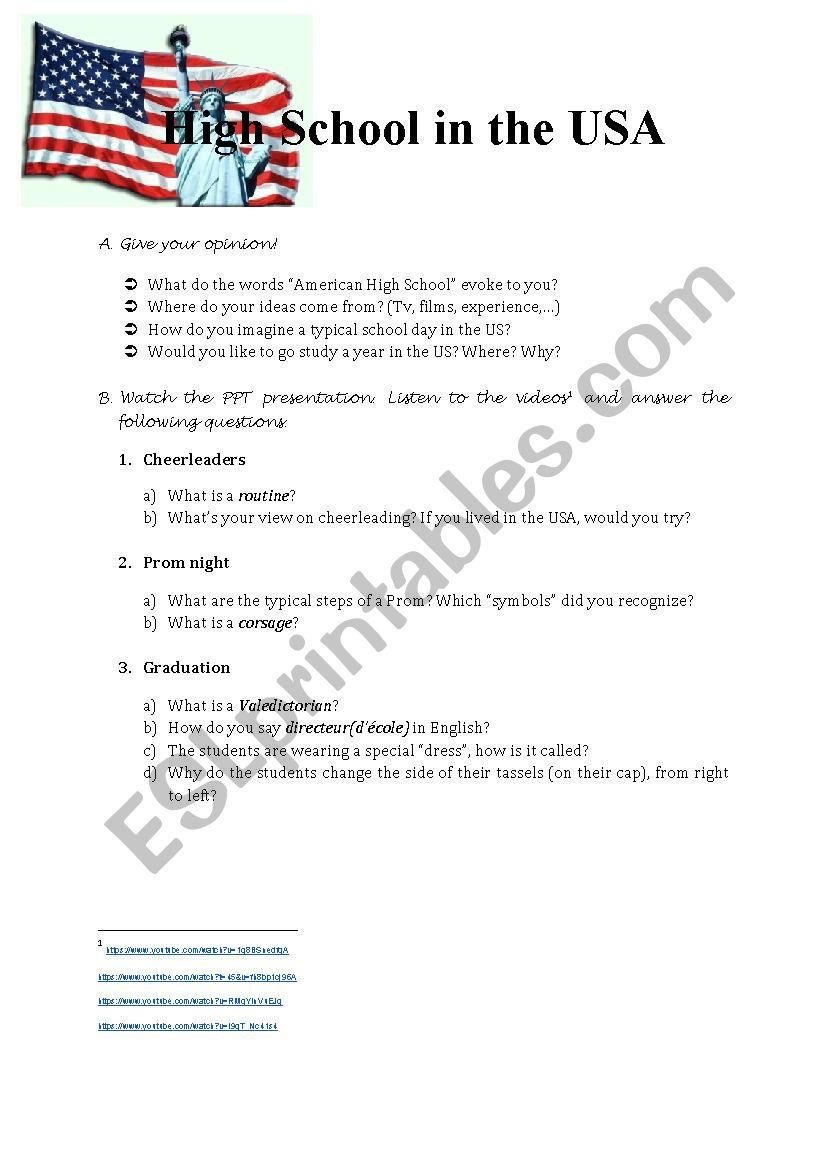 High School in the USA worksheet