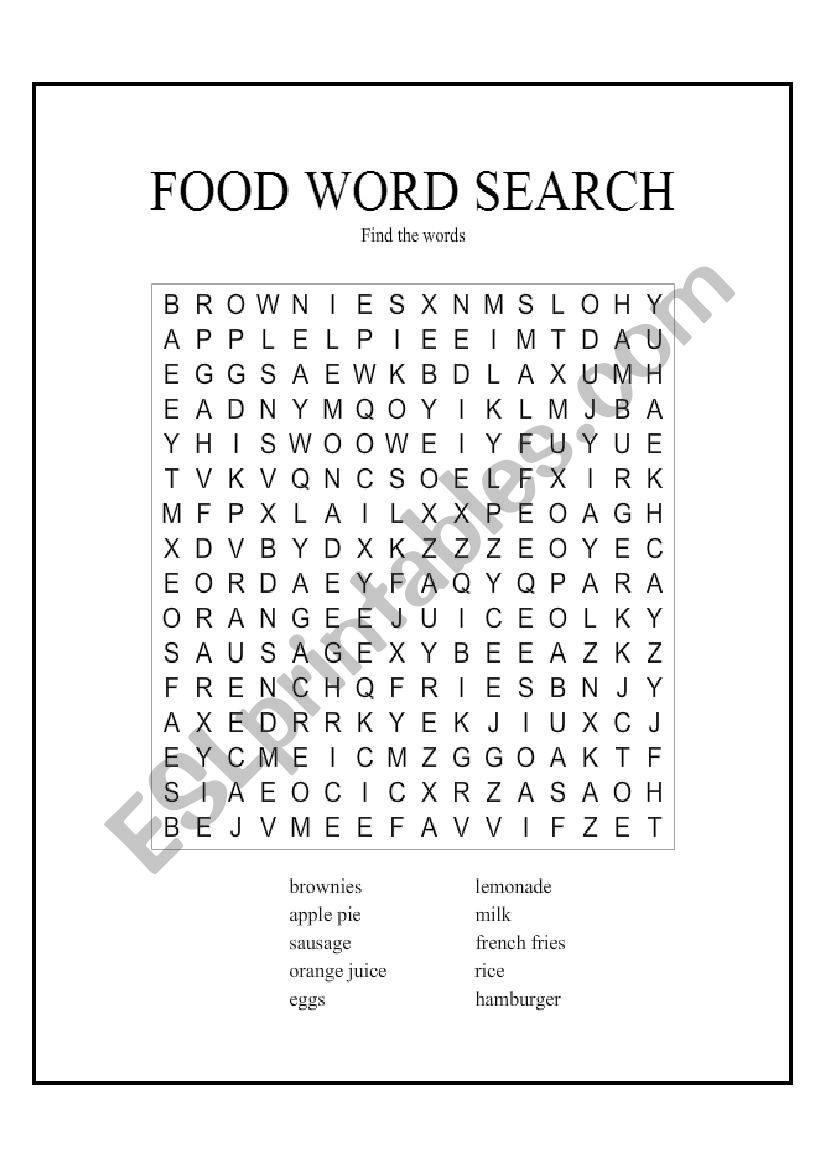 food word search worksheet