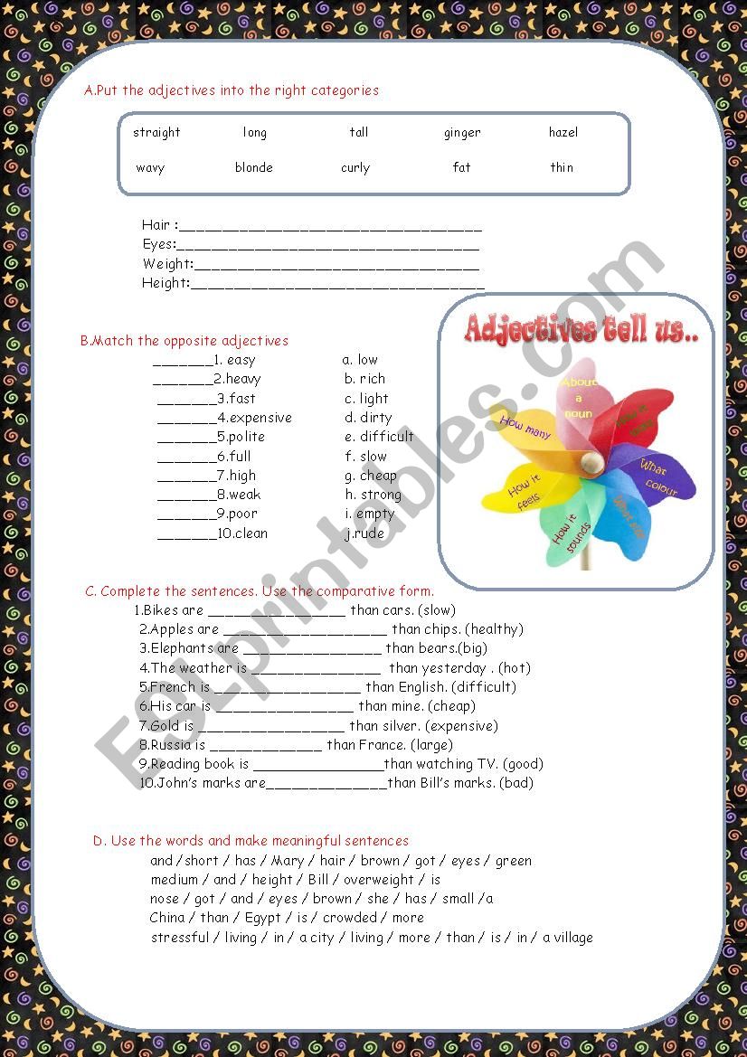 Adjectives and Comparatives worksheet