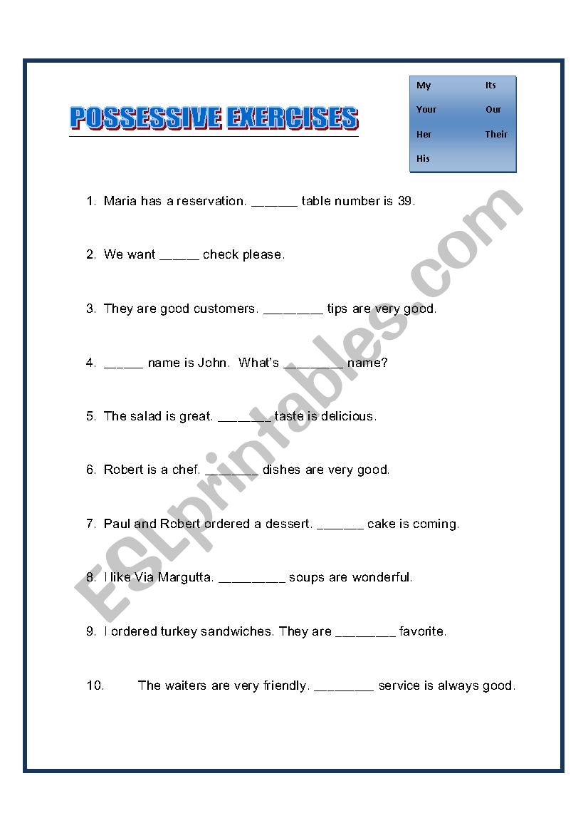 Possessive Adjective worksheet
