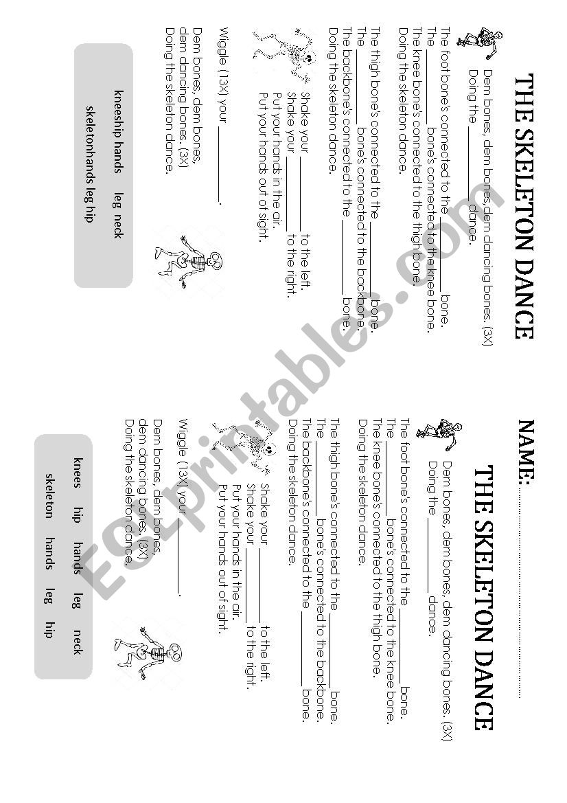 The skeleton dance worksheet