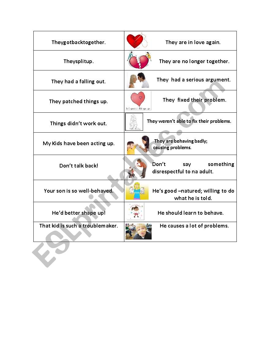 Relationship Vocabulary worksheet
