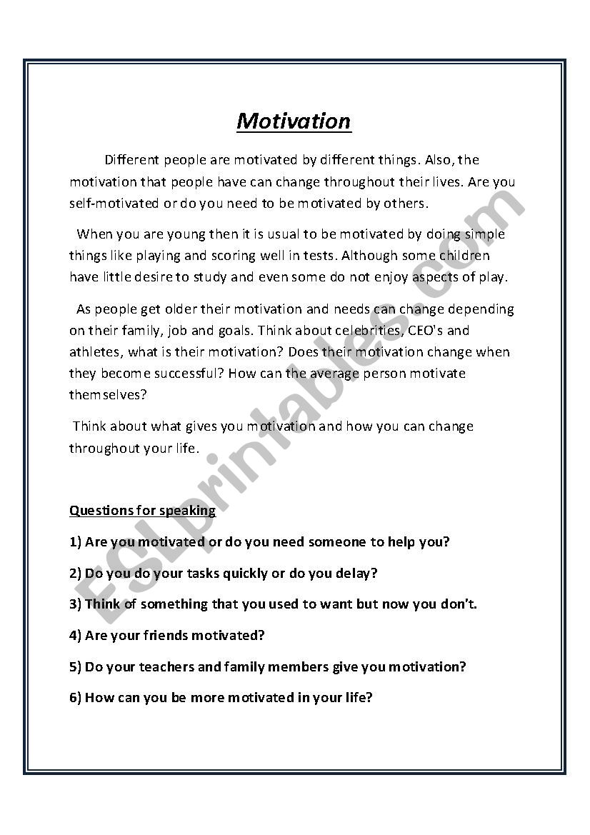 Motivation worksheet