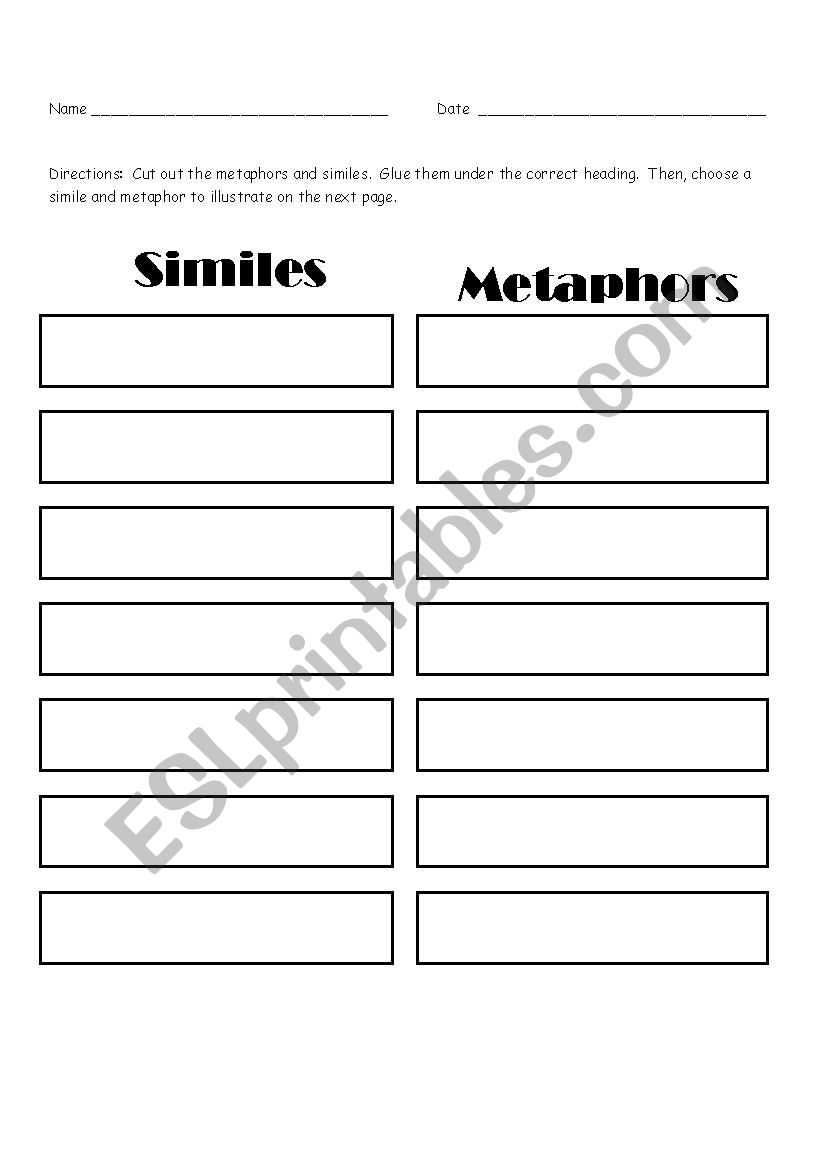 Similes and Metaphors Cut and Paste Assessment