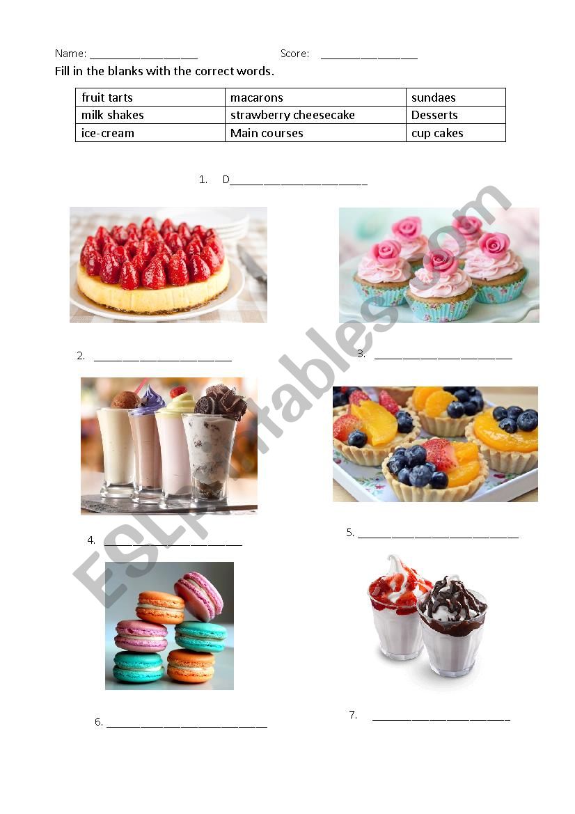 Desserts worksheet