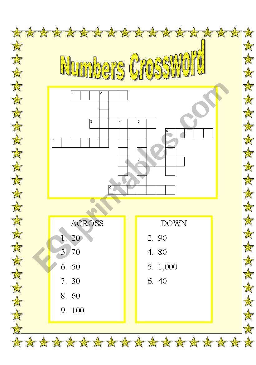 Numbers Crossword worksheet